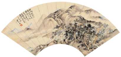 吴琴木 杨千里 丁亥(1947年)作 听松图书法 扇片双挖立轴